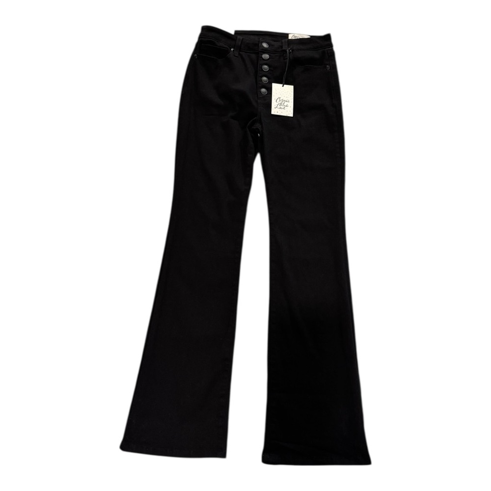 Cosmic Blue Love Jeans Womens Size 28 All Button Fly Stretch Denim Black